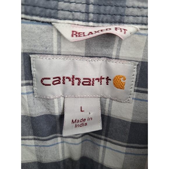 Carhartt Men's Relaxed Fit Blue Gray Plaid Button Down Size L - Picture 5 of 6